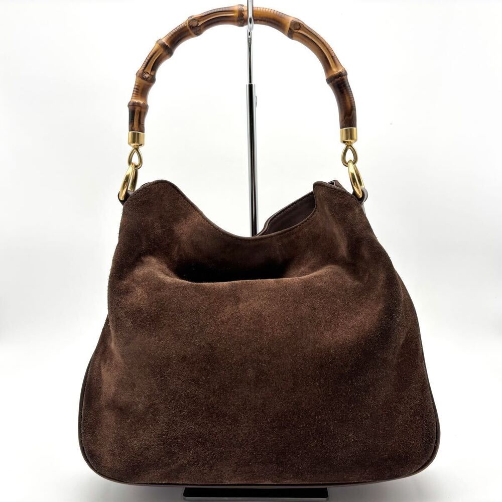 Gucci Bamboo Suede Handbag Hobo Bag Brown